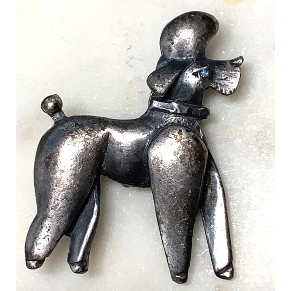 Vintage Dog Brooch MCM Lewis Segal Poodle Pin Blue Eye